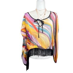 Do & Be multi color fringe sheer top size medium
